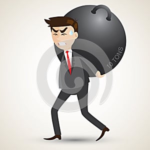 Cartoon businessman carry steel sphere