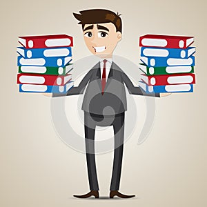 Cartoon businessman carrying folders