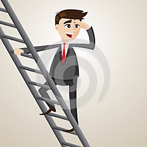 Cartoon businessman climb ladder and looking for opportunity