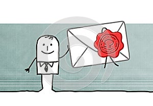 Cartoon businessman with confidential envelope