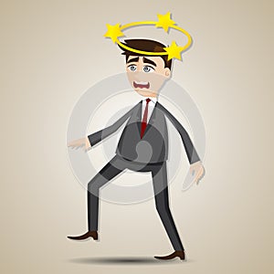 Cartoon businessman confused with star on his head
