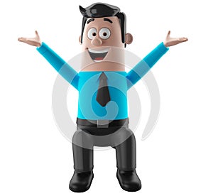 Cartoon businessman 3D office man in suit and tie