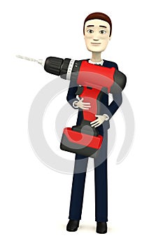 Cartoon businessman with drill