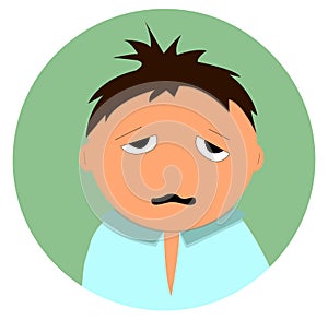 Cartoon businessman drinking tea due to drowsiness. Young man in pajamas. Icon for web design. Modern vector hand drawn