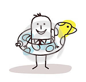 Cartoon businessman with a duck buoy