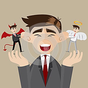 Cartoon businessman with evil and angel