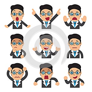 Cartoon businessman faces showing different emotions