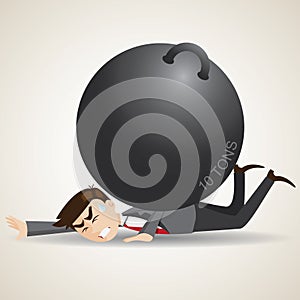 Cartoon businessman falling with weight on his back