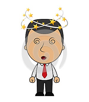 Cartoon Businessman with flying stars spinning around his head