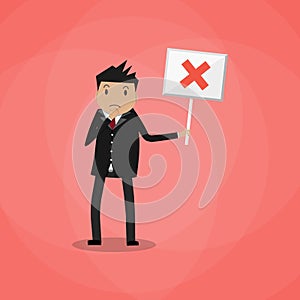 Cartoon Businessman hold sign with cross