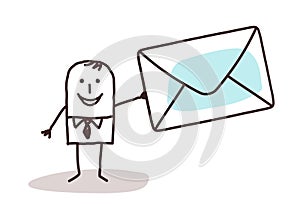 Cartoon businessman holding a mail enveloppe