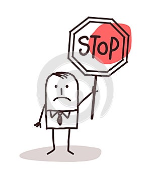 Cartoon businessman holding a stop sign