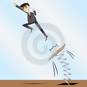 Cartoon businessman jumping on springboard photo