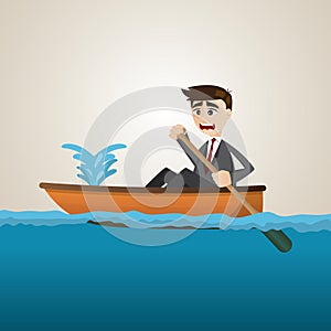 Cartoon businessman with leaking boat