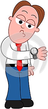 Cartoon Businessman Looking at Watch.