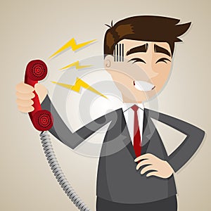 Cartoon businessman with loudness from telephone