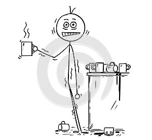 Cartoon of Businessman Overdosed By Caffeine from Coffee