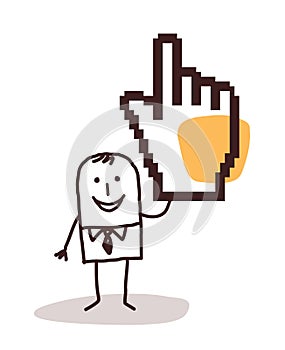 Cartoon businessman with a pixelated hand