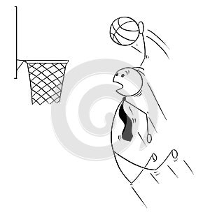 Cartoon of Businessman Playing Basketball and Score