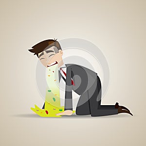 Cartoon businessman puke on floor