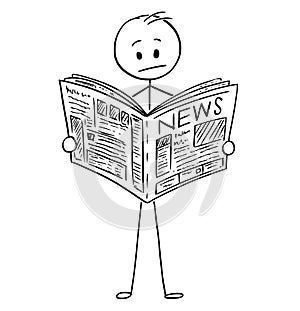 Cartoon of Businessman Reading Bad News in Newspaper