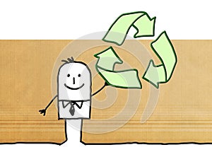 Cartoon businessman with recycling sign