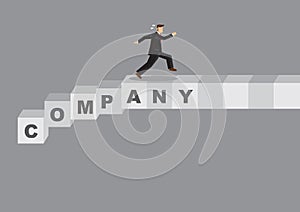 Cartoon Businessman Running Away from Failing Company Vector Illustration