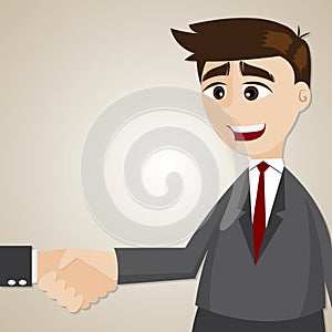 Cartoon businessman shake hand with another man