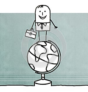Cartoon businessman standing on a globe photo