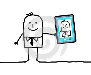 Cartoon businessman taking a picture of himself