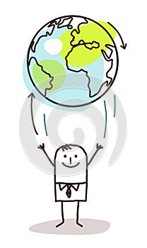 Cartoon Businessman Throwing Up the Earth