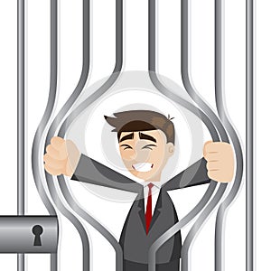 Cartoon businessman trying to break prison
