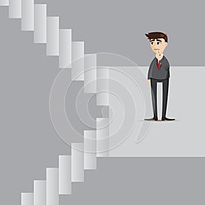 Cartoon businessman with up and down stair