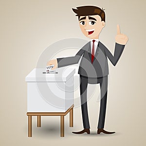 Cartoon businessman voting with ballot box
