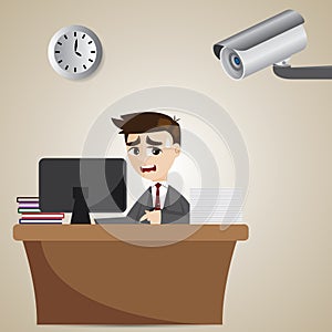 Cartoon businessman watched by cctv