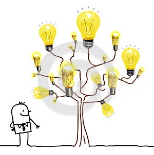 Cartoon Businessman Watching a Light Bulbs Tree