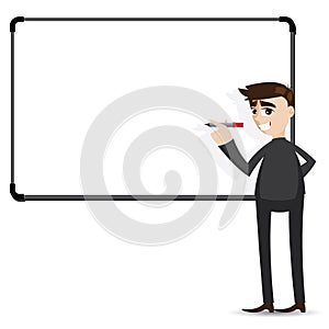 Cartoon businessman writing whiteboard