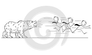 Cartoon of Businessmen Running From the Bear