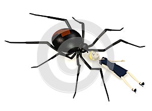 Cartoon businesswoman with black widow spider