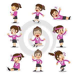 Cartoon businesswoman character poses set