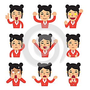 Cartoon businesswoman faces showing different emotions set