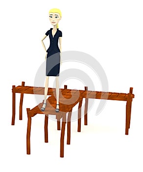 Cartoon businesswoman with landing stage