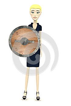 Cartoon businesswoman with shield