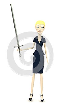 Cartoon businesswoman with sword