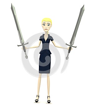 Cartoon businesswoman with swords