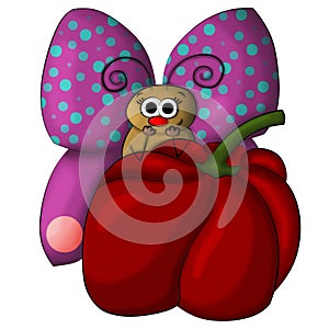 Cartoon butterfly and bell pepper