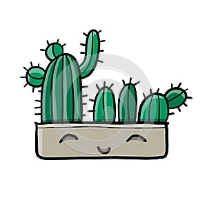 Cartoon cactus character. Kawaii potted plant for your design