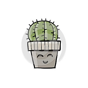 Cartoon cactus character. Kawaii potted plant for your design
