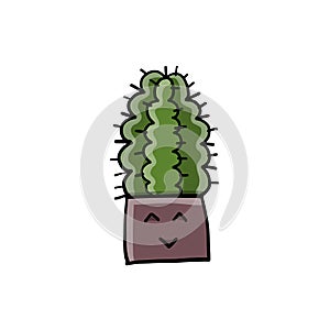 Cartoon cactus character. Kawaii potted plant for your design