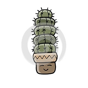 Cartoon cactus character. Kawaii potted plant for your design